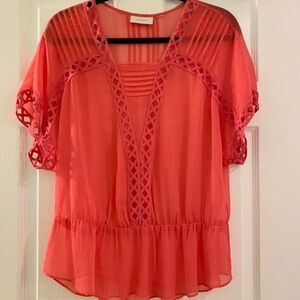 Chico’s blouse Salmon Color Sheer Top size 3